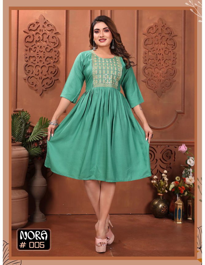 Nora Vol 1 By Fashion Talk Rayon Printed Feeding Kurtis Wholesale Shop In Surat 
